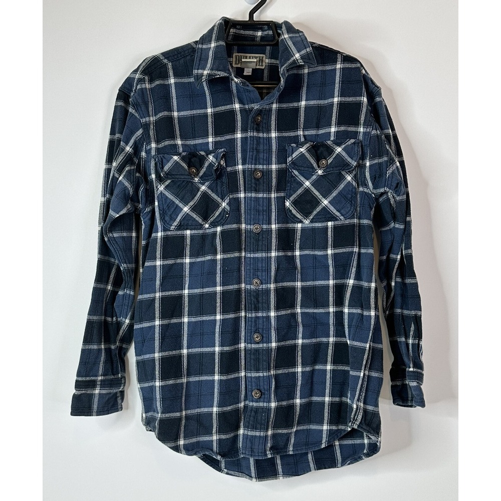 Duluth Trading Flannel Shirt Men's Small Blue Plaid 100% Cotton Workwear